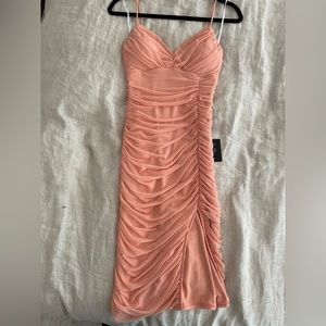 Peach ruched bodycon dress